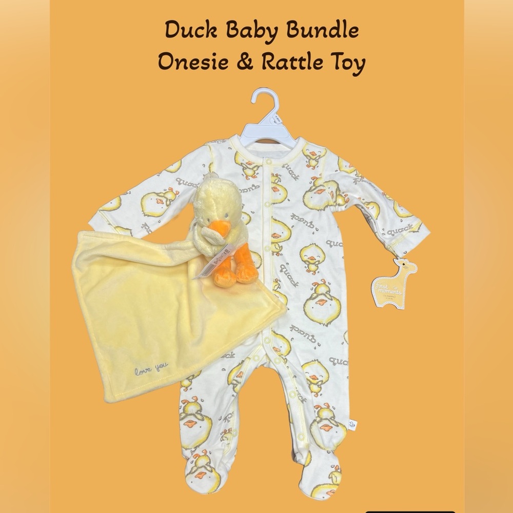 🐥 Duck Baby Gift Bundle! First Moments Onesie Size 6mos & Carter’s Rattle - NWT